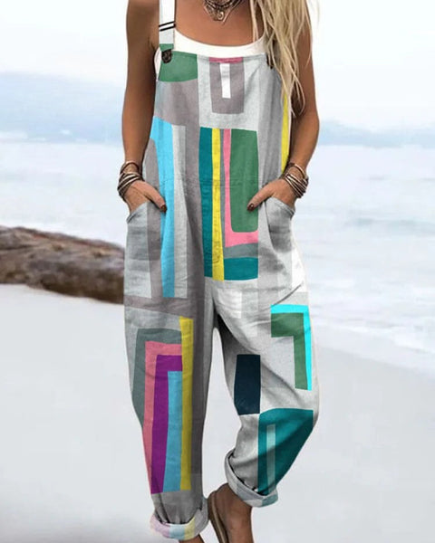 Jenessa — Colourful Geometric Block Print Overalls
