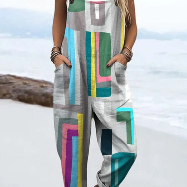 Jenessa — Colourful Geometric Block Print Overalls