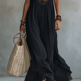 Idunn — Black Halter Maxi Dress with Lace Bodice and Lace Hem
