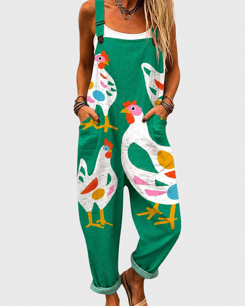 Demi — Green Goose Print Overalls