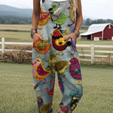 Tegwen — Colourful Folk Bird Print Overalls