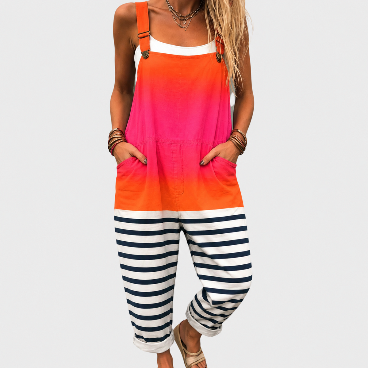 Cleo — Sunset Gradient Stripe Overalls