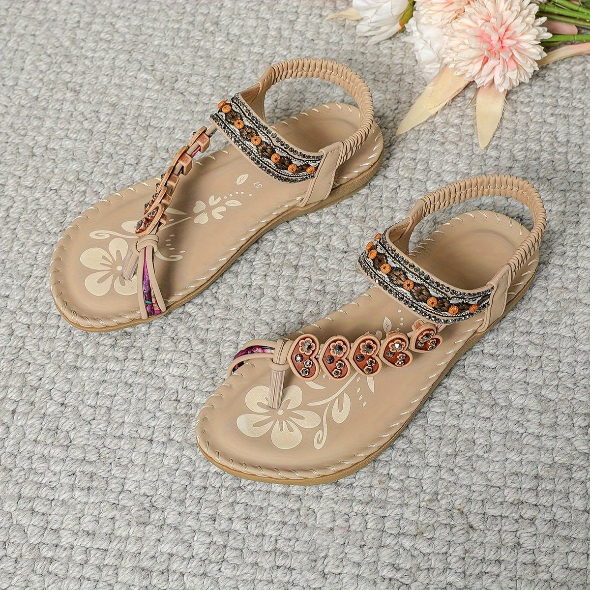 Aife — Boho Beaded T-Strap Flat Sandals