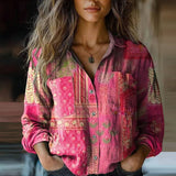 Wenonah — Patchwork-Print Button-Up Blouse with Chest Pocket