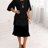 Gia — Cape-Sleeve Layered Tiered Ruffle Dress