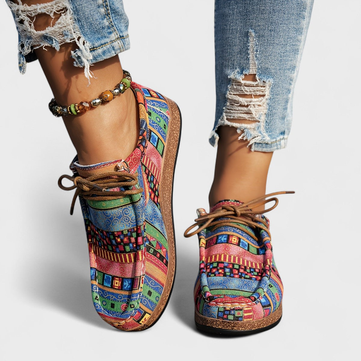 Elaine — Printed Lace-Up Comfort Shoes