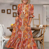 Solveig — Paisley-Print Tassel-Tie Maxi Dress with Tiered Skirt