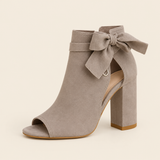 Jovita — Peep-Toe Block-Heel Sandal Booties with Back Bow