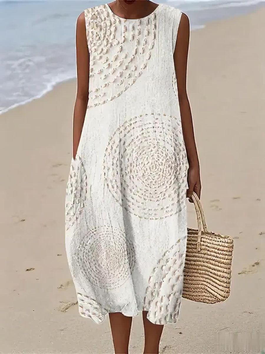 Lucette — White Eyelet-Look Sleeveless Midi Dress