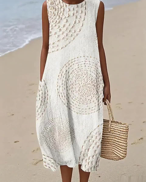 Lucette — White Eyelet-Look Sleeveless Midi Dress