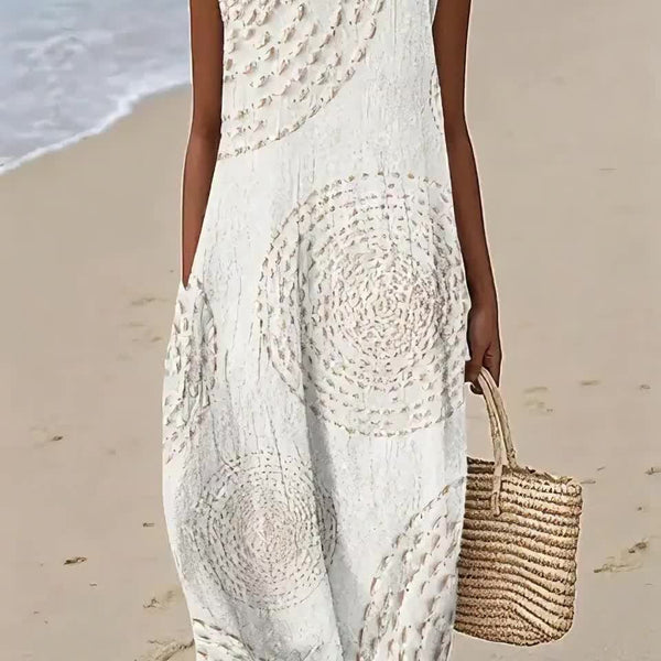 Lucette — White Eyelet-Look Sleeveless Midi Dress