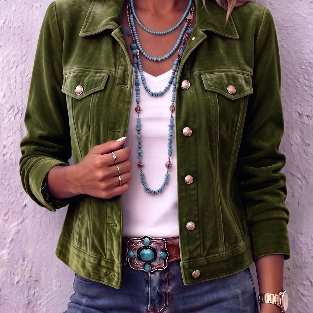 Dianne Boho Vintage-Inspired Velvet Jacket - Green