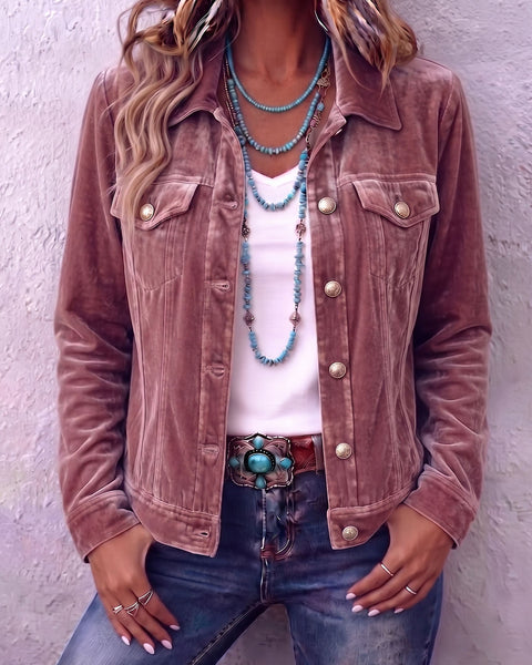 Dianne Boho Vintage-Inspired Velvet Jacket - Pink