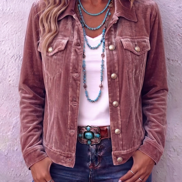 Dianne Boho Vintage-Inspired Velvet Jacket - Pink
