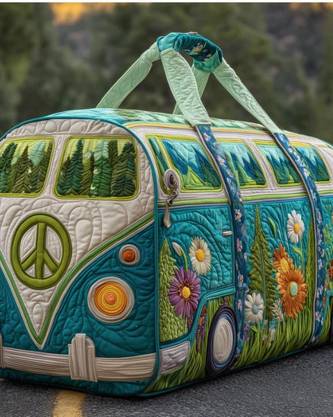 Amberley — Teal Forest Peace Camper Van Quilted Duffle Bag