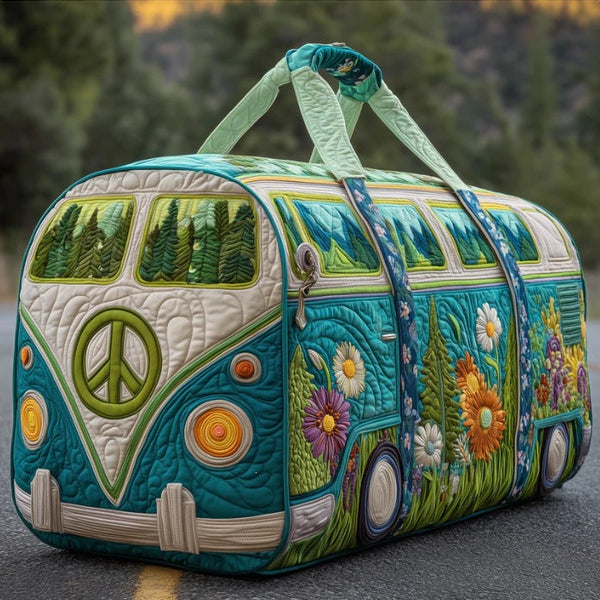 Amberley — Teal Forest Peace Camper Van Quilted Duffle Bag