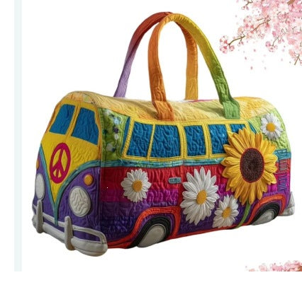 Viridiana — Violet Sunflower and Daisy Camper Van Quilted Travel Bag