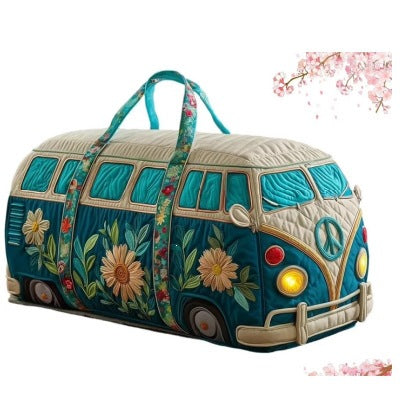 Haidee — Deep Teal Sunflower Camper Van Quilted Duffle Bag