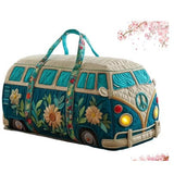 Haidee — Deep Teal Sunflower Camper Van Quilted Duffle Bag