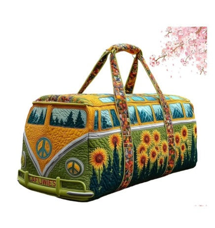 Morgana — Sunflower Field Camper Van Quilted Duffle Bag