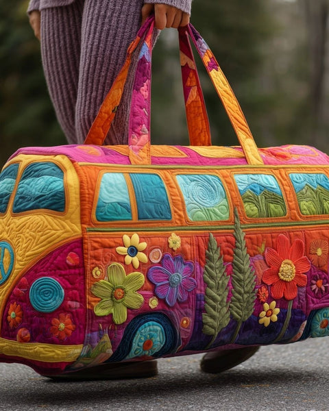 Joscelin — Orange and Pink Bloom Camper Van Quilted Weekend Bag