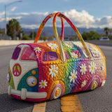 Penelope — Rainbow Tie-Dye Daisy Camper Van Quilted Weekend Bag