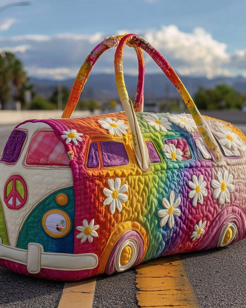 Penelope — Rainbow Tie-Dye Daisy Camper Van Quilted Weekend Bag