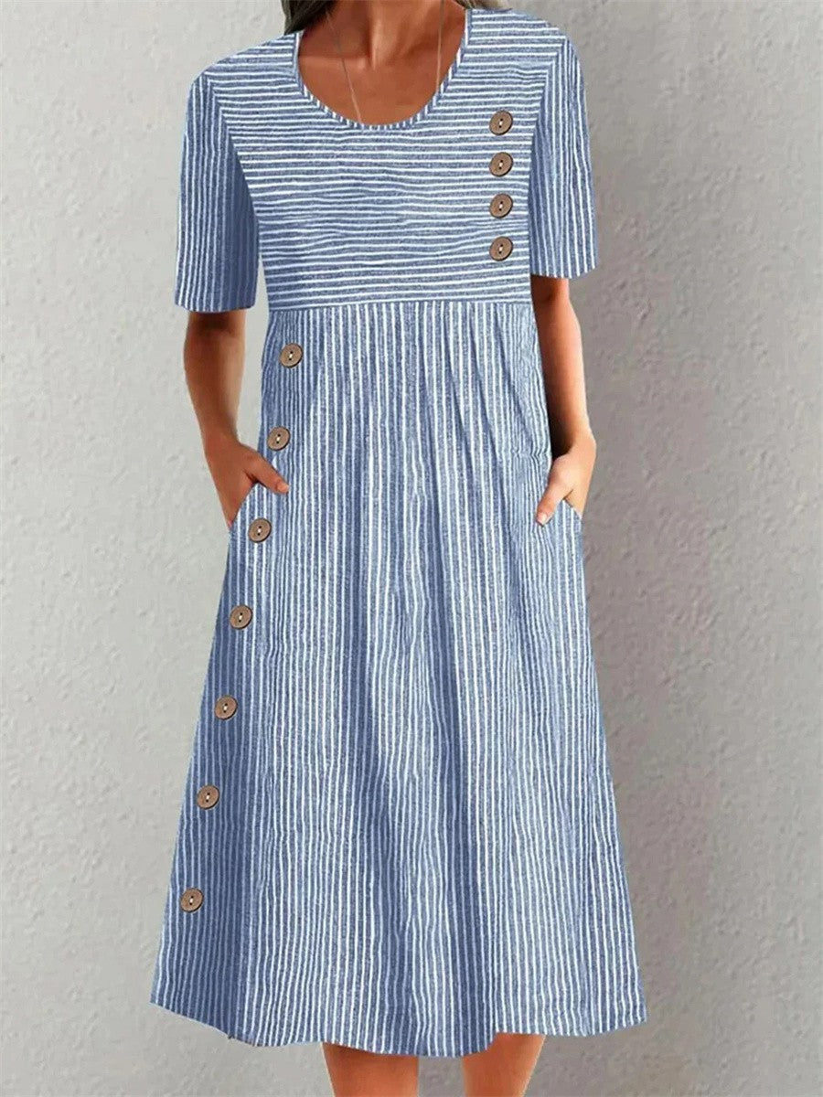 Eden — Vestido Midi Listrado com Botões — foto 1
