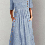Eden — Vestido Midi Listrado com Botões — foto 1