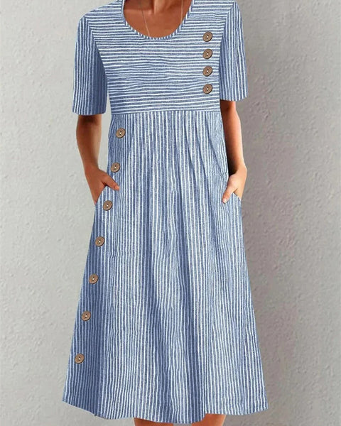 Eden — Vestido Midi Listrado com Botões — foto 1