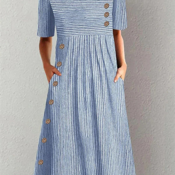 Eden — Vestido Midi Listrado com Botões — foto 1