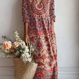 Bailey — Red Medallion-Print V-Neck Boho Maxi Dress