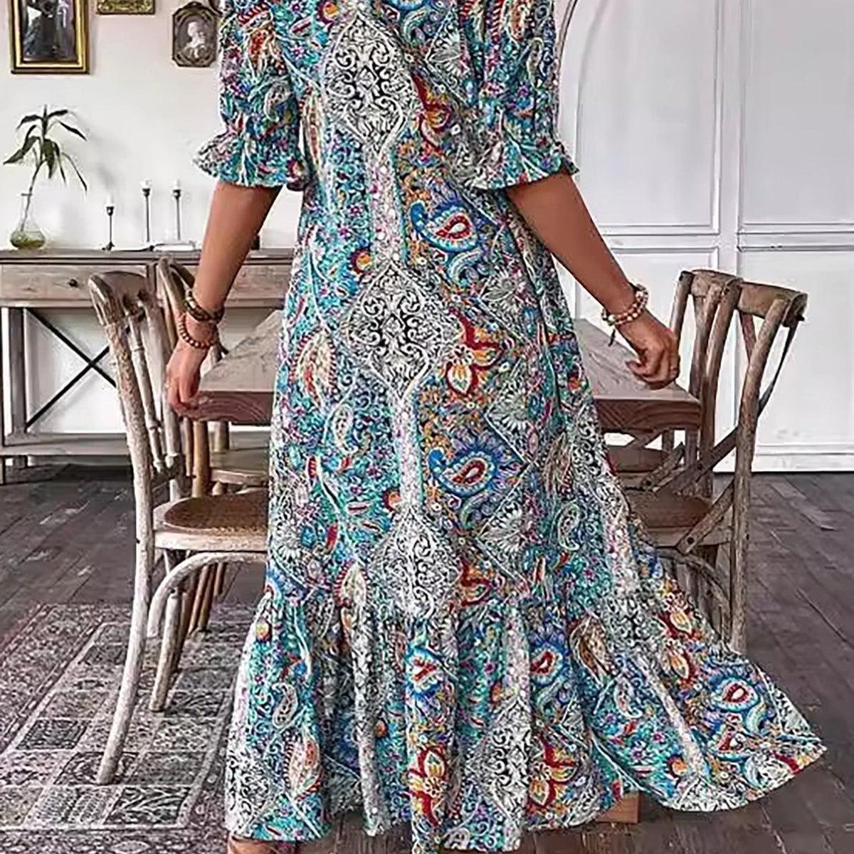 Solveig — Paisley-Print Tassel-Tie Maxi Dress with Tiered Skirt