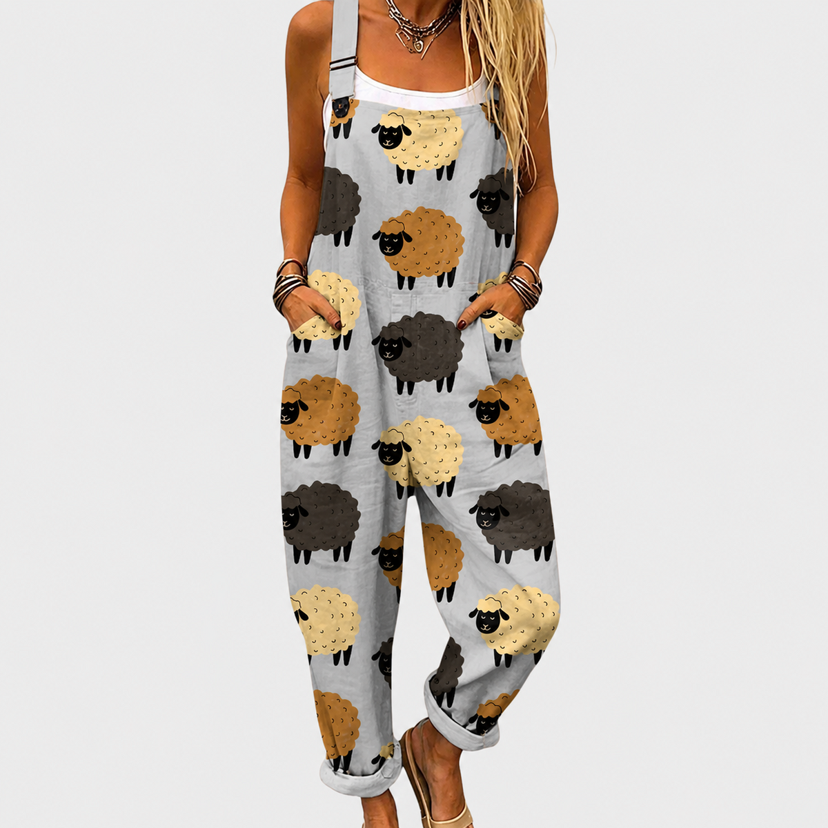 Faye — Sheep Print Overalls