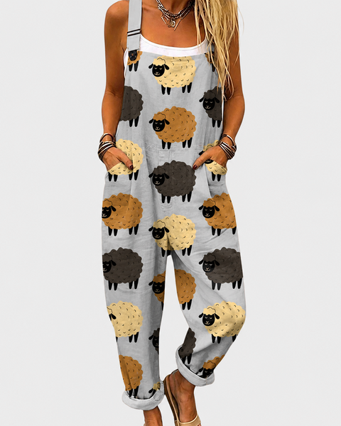 Faye — Sheep Print Overalls