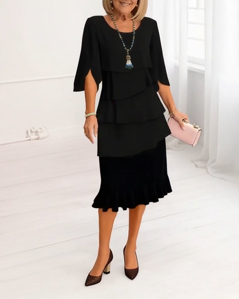 Gia — Cape-Sleeve Layered Tiered Ruffle Dress