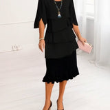 Gia — Cape-Sleeve Layered Tiered Ruffle Dress