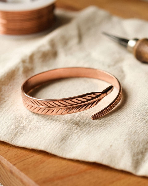 Hayden — Feather Engraved Wrap Copper-Tone Cuff Bracelet