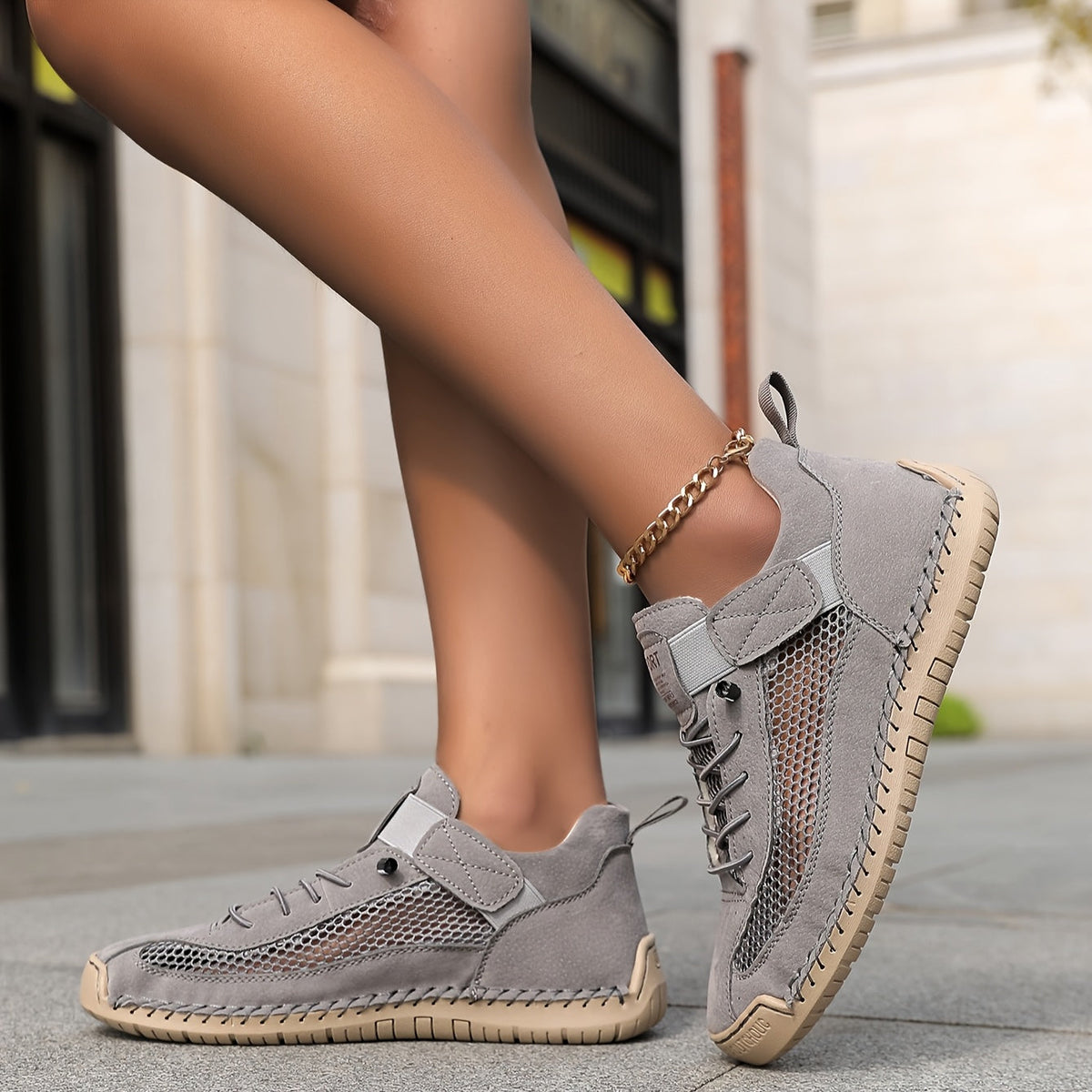 Eilis — Velcro-Strap Mesh Comfort Sneakers
