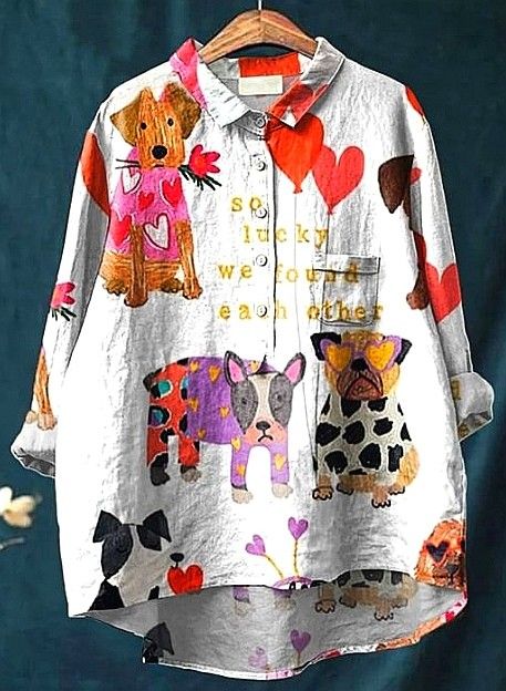 Bertille — Hearts and Pups Print Button-Up Blouse
