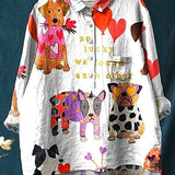 Bertille — Hearts and Pups Print Button-Up Blouse