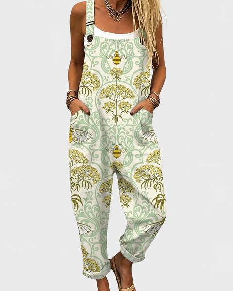 Fleur — Cream Bee Damask Overalls