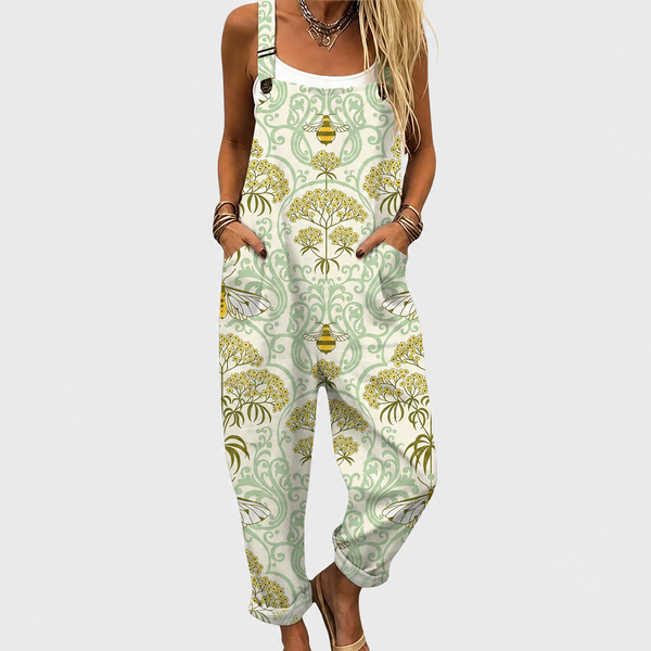 Fleur — Cream Bee Damask Overalls