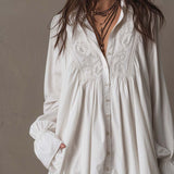 Idony — White High-Low Shirt Dress with Embroidered Yoke and Ruffle Cuffs