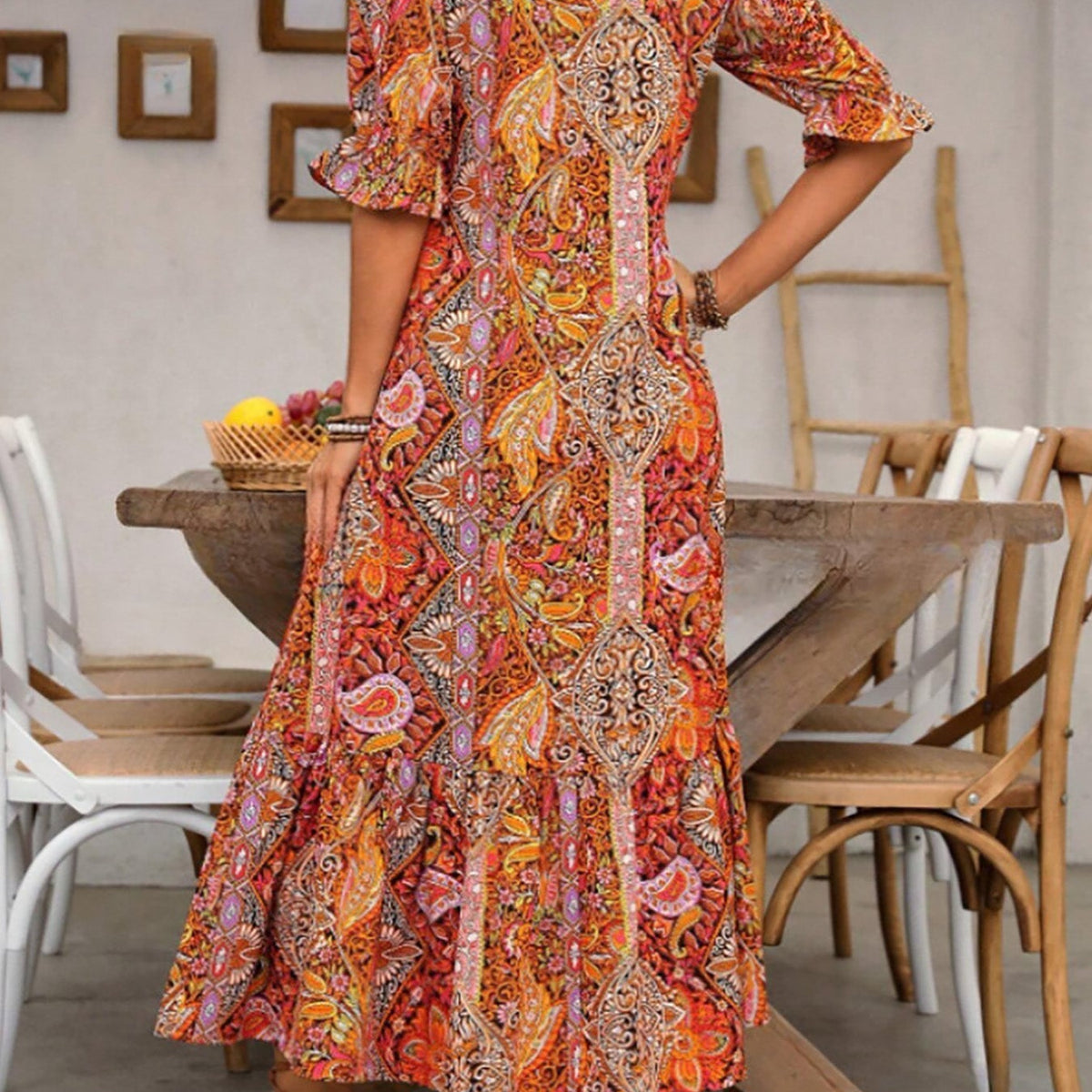 Solveig — Paisley-Print Tassel-Tie Maxi Dress with Tiered Skirt