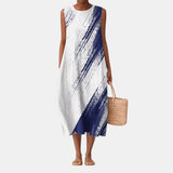 Aubree — White Brushstroke-Print Sleeveless Midi Dress