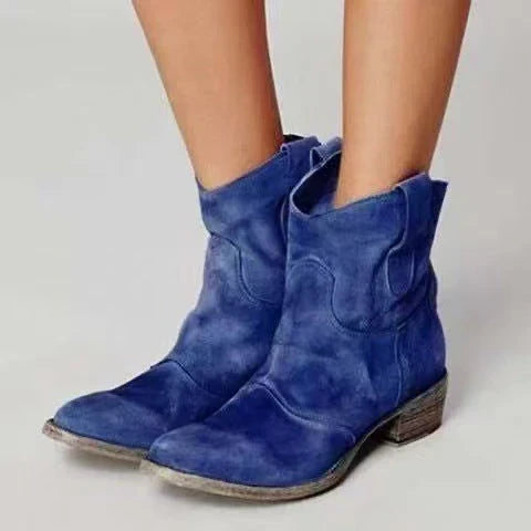 Eloise Orthopedic Suede and Cotton Ankle Boot - Navy