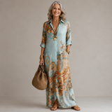Lorelei — Turquoise Baroque Print Maxi Dress