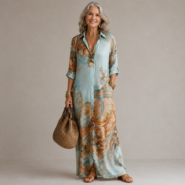 Lorelei — Turquoise Baroque Print Maxi Dress
