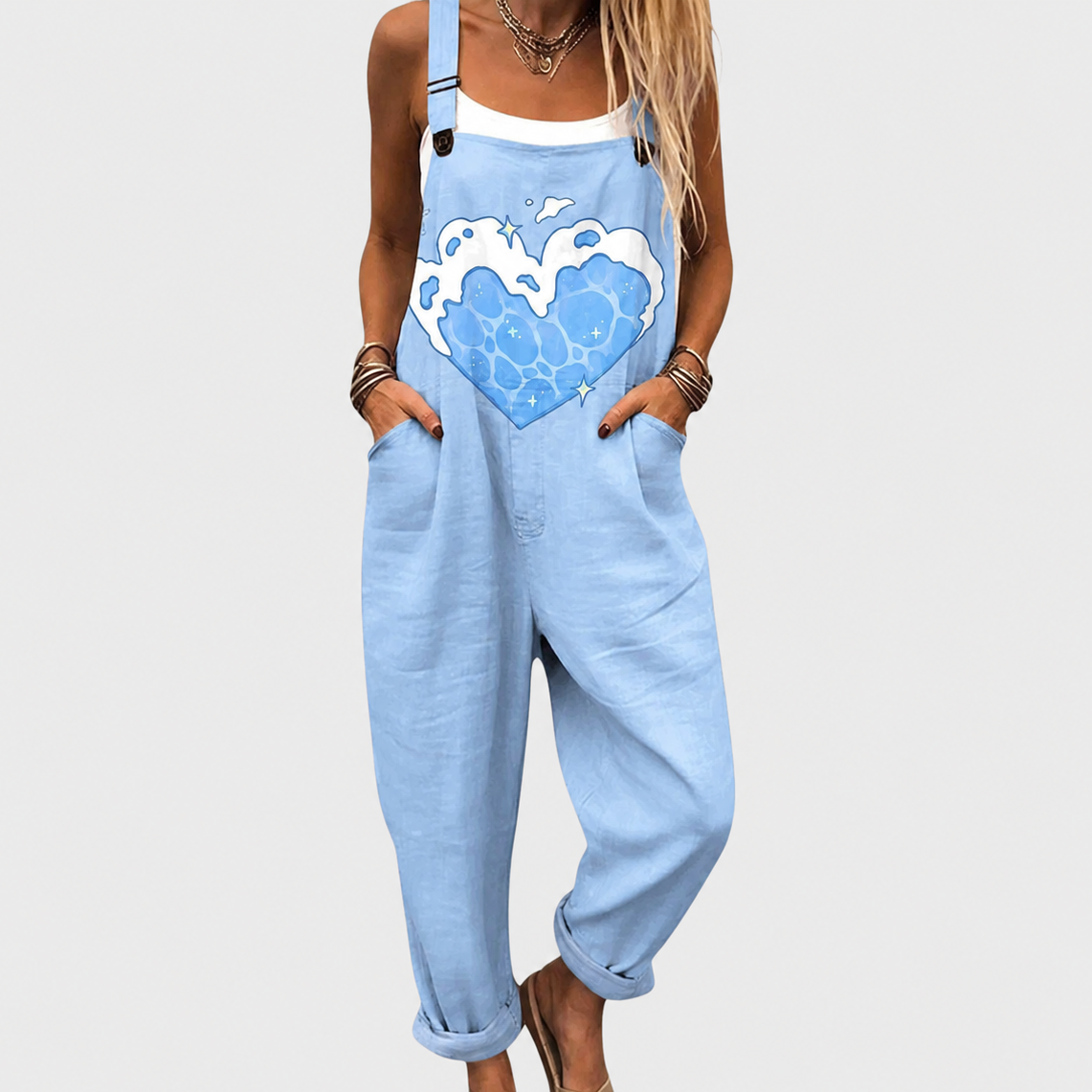 Yarrow — Blue Heart Print Overalls